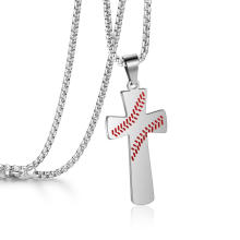 Baseball Kreuz Anhänger Halskette Titan Stahl Schriften Edelstahl Religiöse Verzierung Individueller Schmuck